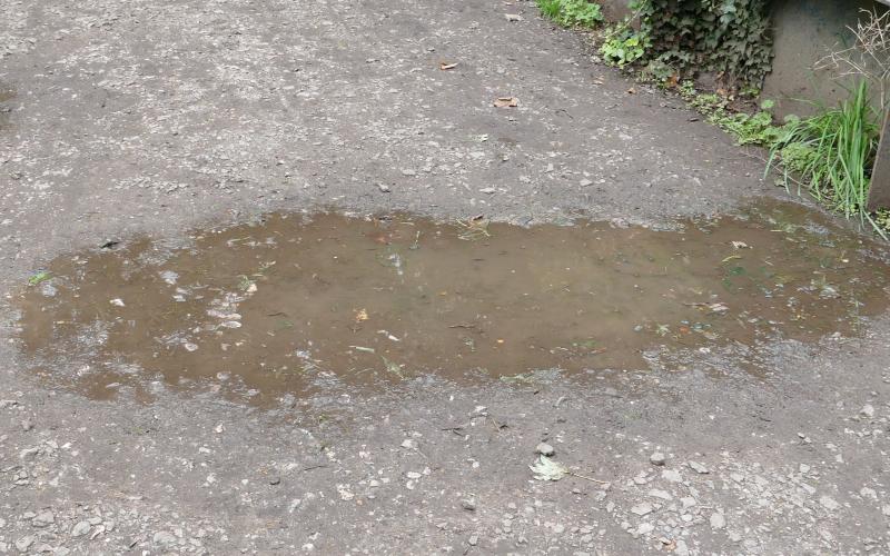 Large puddle on Valley Walk in August 2020